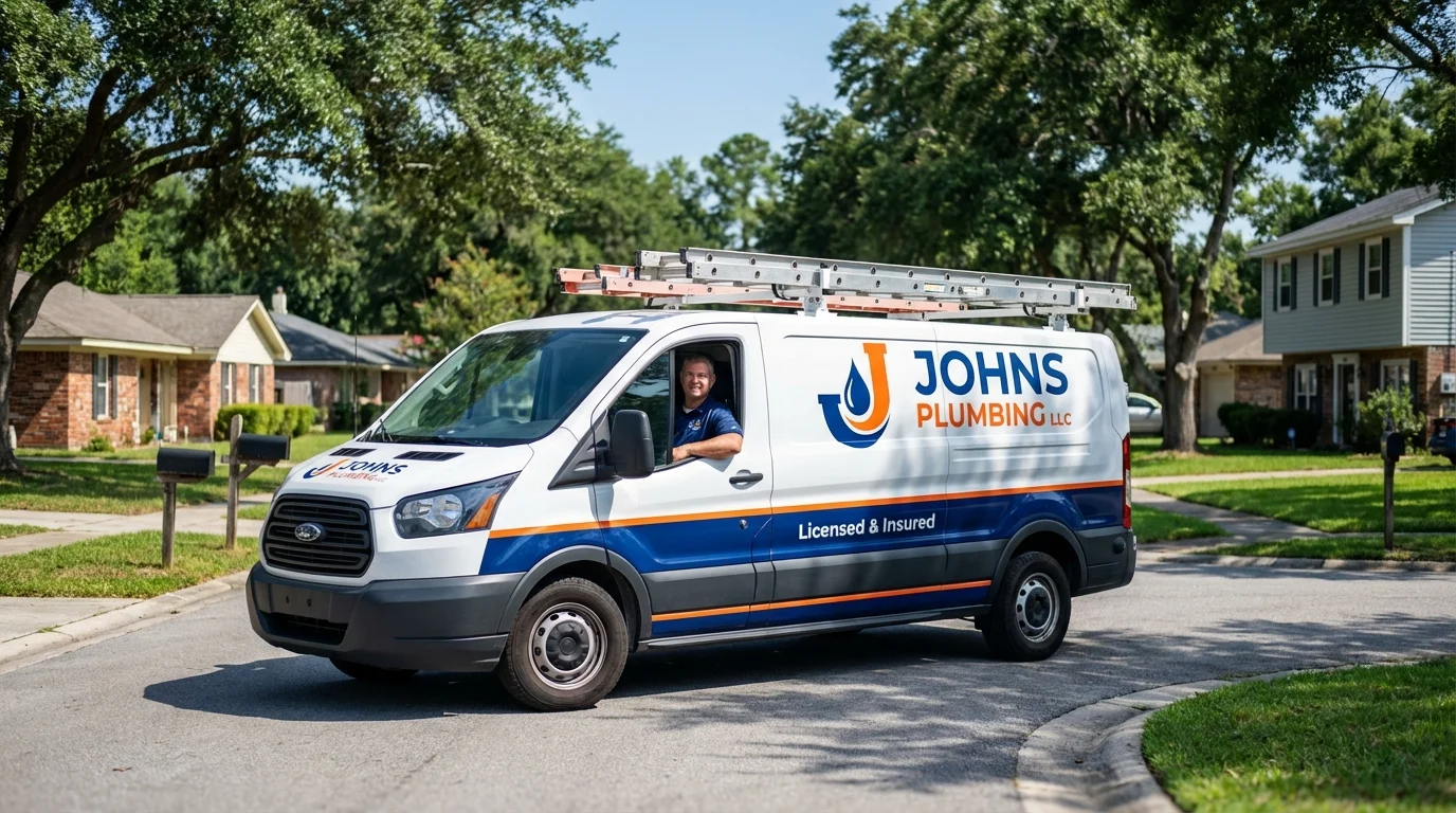 Johns Plumbing LLC service van in New Canaan, CT