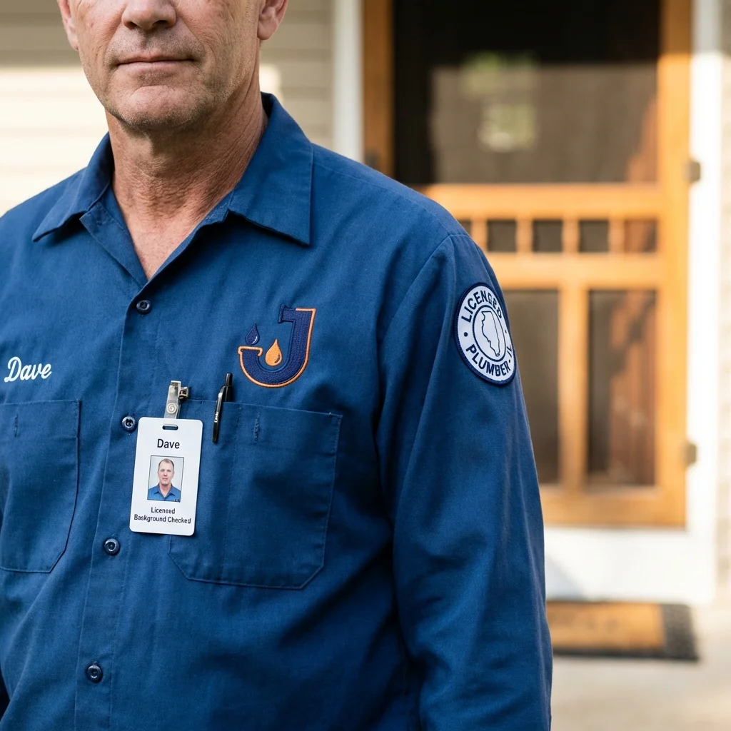 Licensed plumber showing ID badge in New Canaan, CT