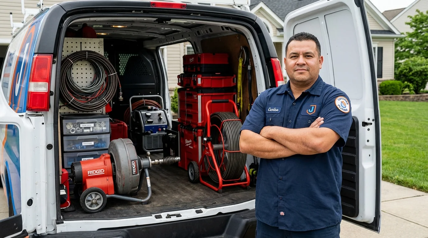 Professional drain cleaning equipment and Johns Plumbing LLC plumber in New Canaan