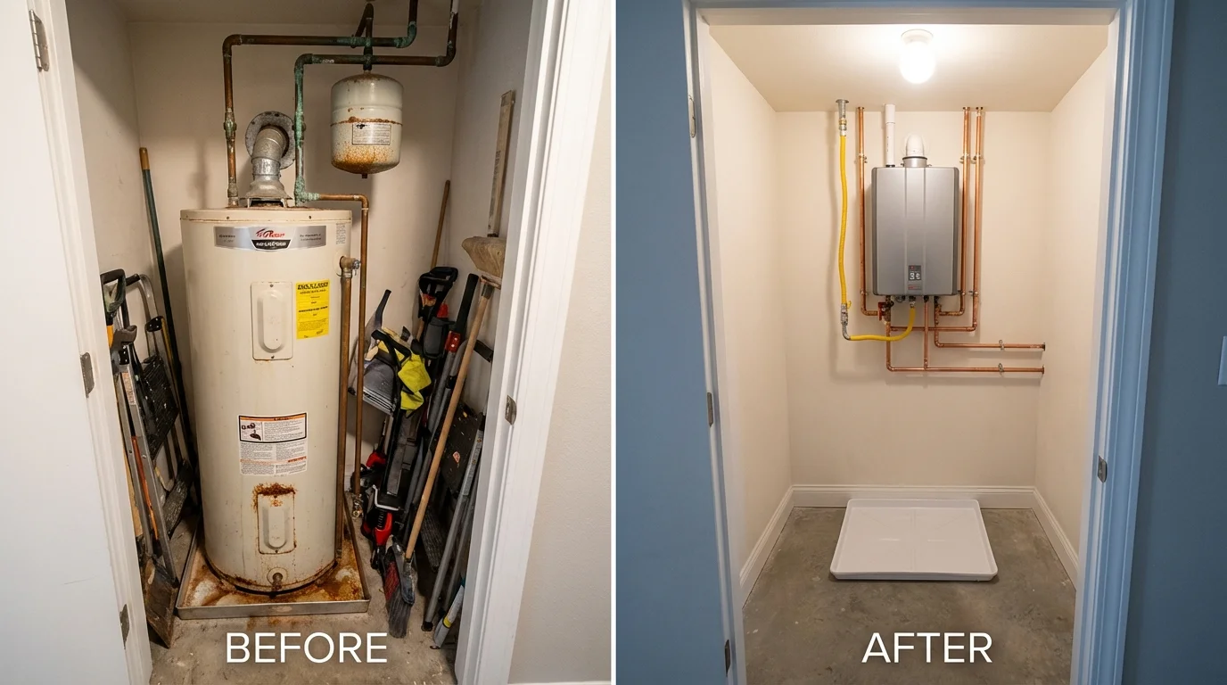Tank water heater versus wall-mounted tankless unit comparison for New Canaan, CT homeowners