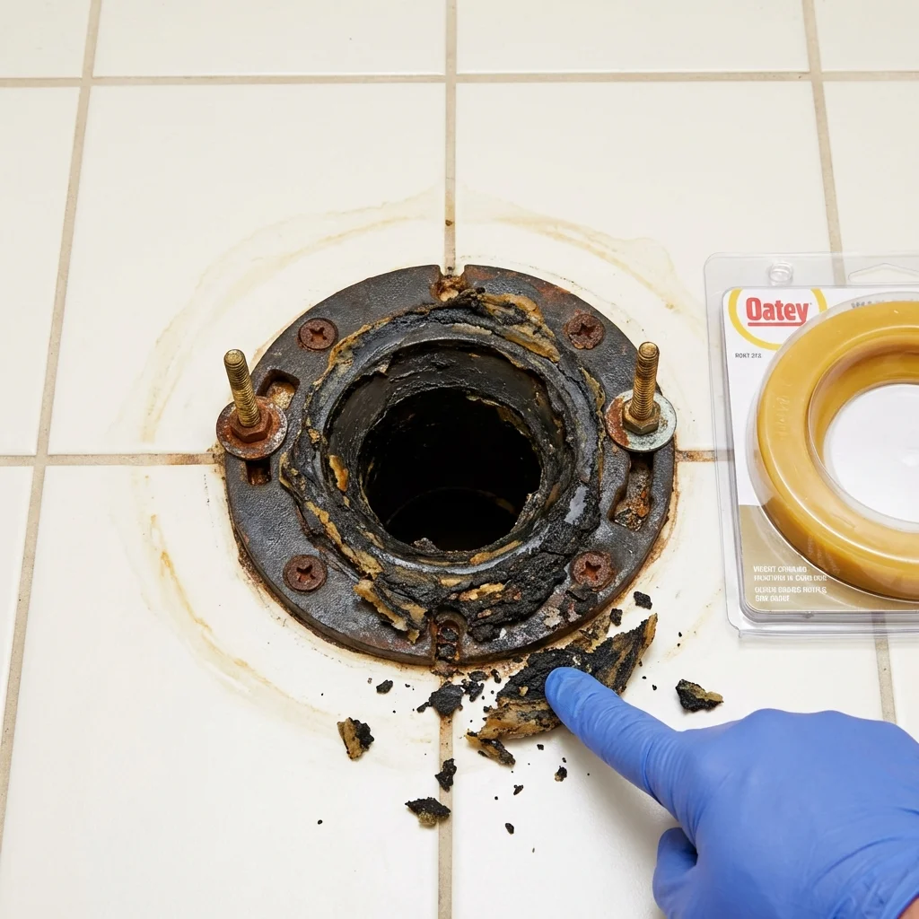 Failed wax ring showing water seepage at the base of a toilet in a New Canaan, CT home